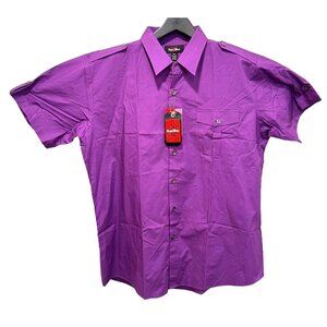 Regal Wear Short Sleeve Button Up Shirt Purple 100% Cotton Men's 3XL